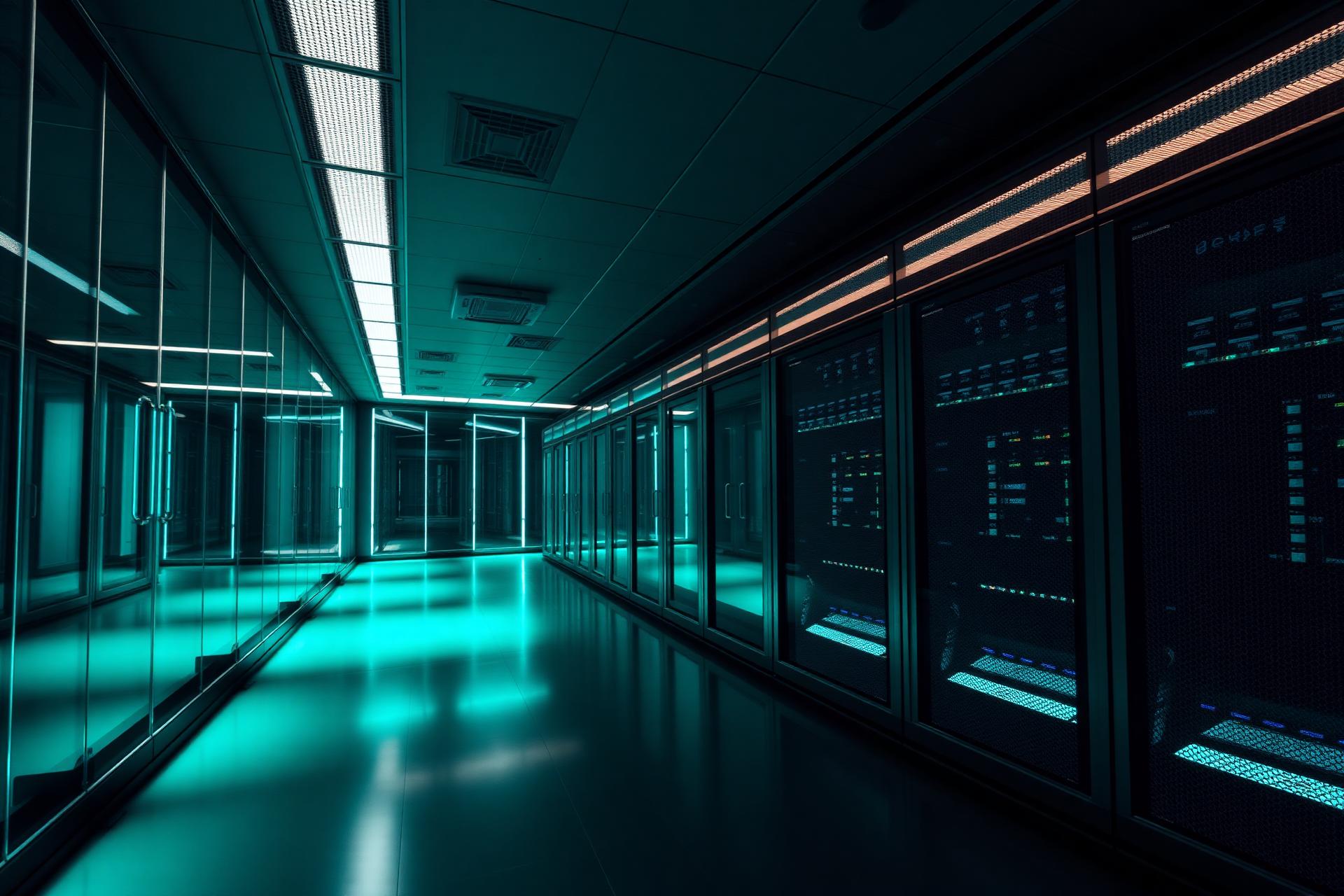 Sala de monitoramento com infraestrutura crítica iluminada em verde